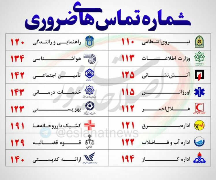 لیست شماره تلفن های اضطراری 